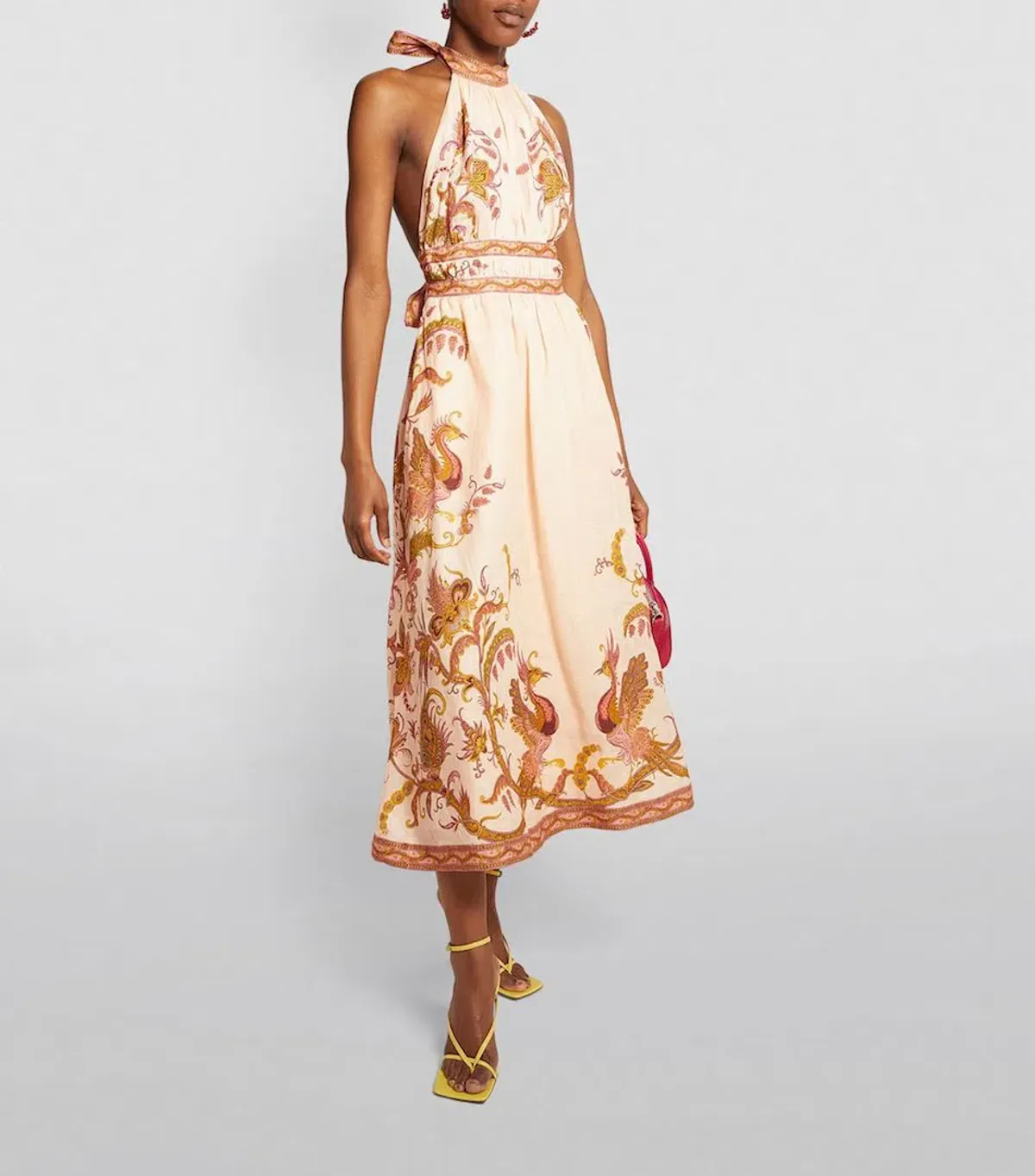Zimmermann Cassia Halter Bow Midi Dress in Cream Bird Floral Size 6 - Image 1