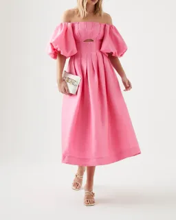 Aje Eugenie Off Shoulder Midi Dress Pink Size 8 / S for rent on The Volte - image 1