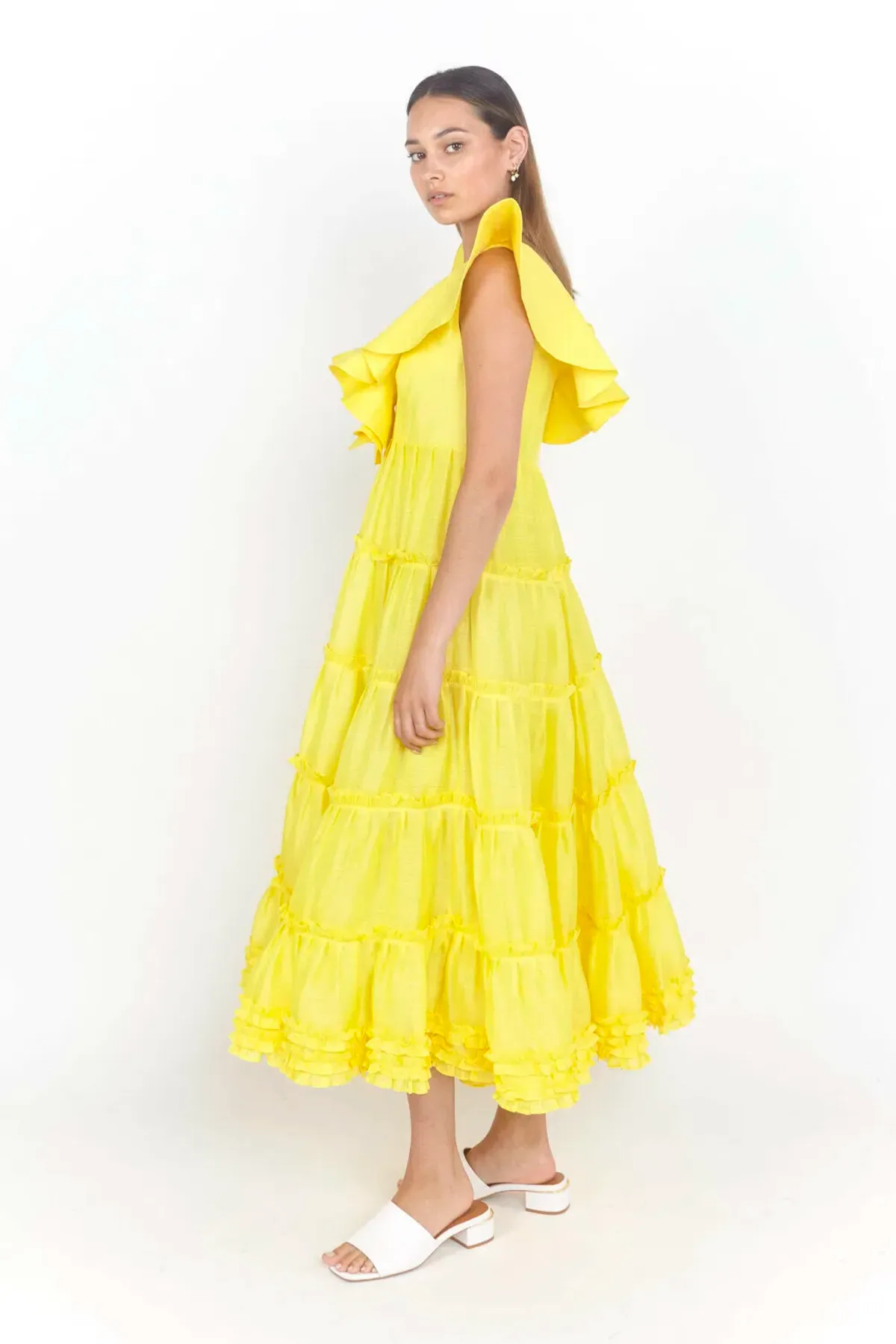 Leo Lin Limon Silk Linen Dress Yellow Size 8 - Image 2