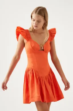 Aje Simone Frill Sleeve Mini Dress in Orange Size 6 for rent on The Volte - image 1