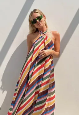 Ganni Striped Halter Neck Recycled Chiffon Midi Dress Multi Size AU 10  for rent on The Volte - image 7