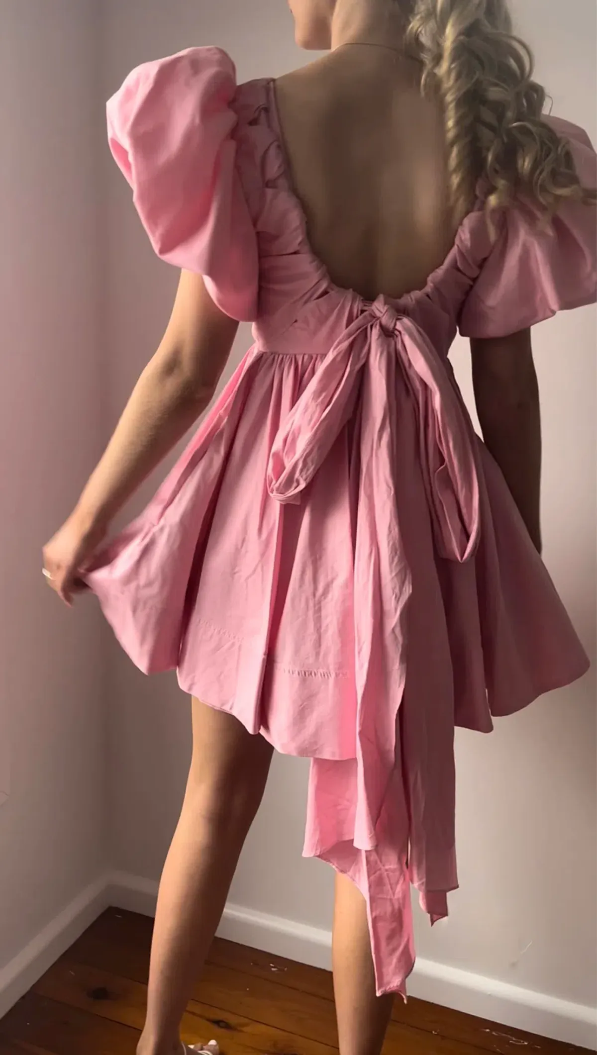 Aje Gretta Bow Back Mini Dress Ballerina Pink Size AU 6 - Image 4