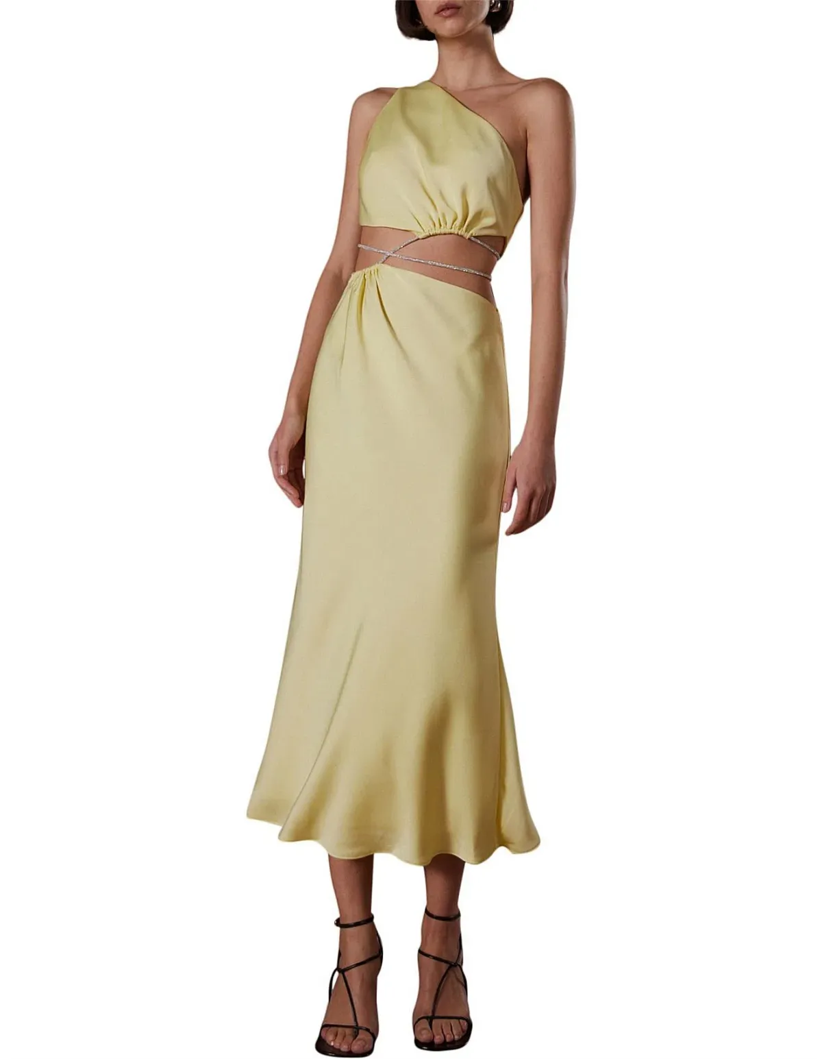 Misha Dimitra Satin Midi Dress Yellow Size AU 10 - Image 3