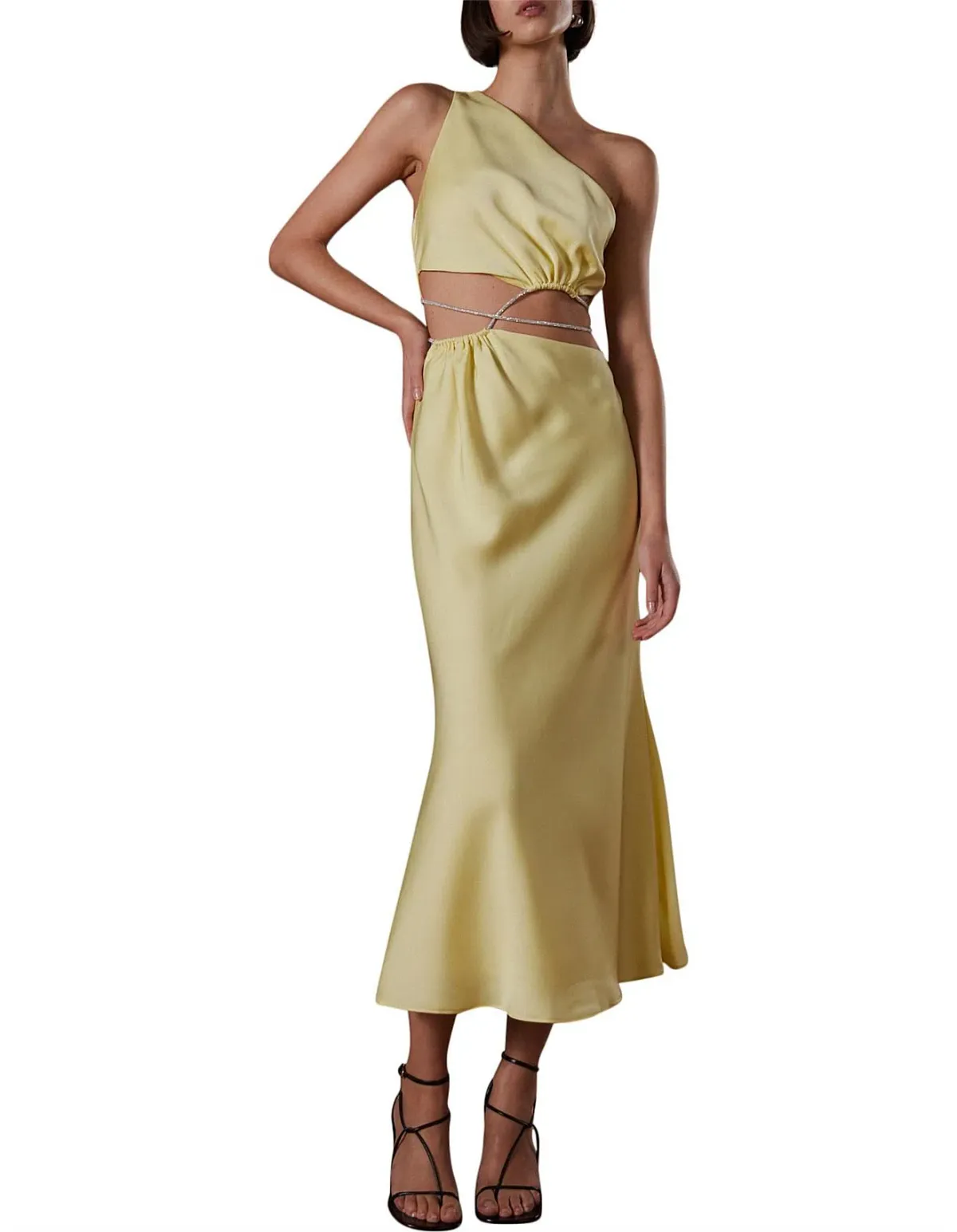 Misha Dimitra Satin Midi Dress Yellow Size AU 10 - Image 1