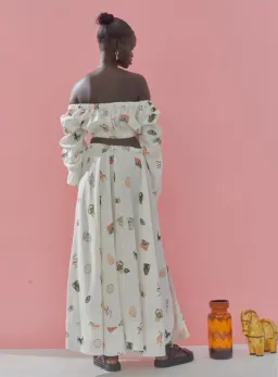 Alemais Hera Drawstring Top and Midi Skirt Set Ivory/Print Size 6 for rent on The Volte - image 2