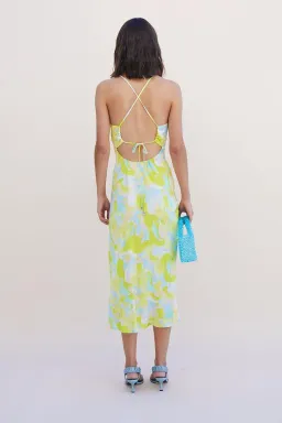 SUBOO SPLASH PRINT KALEIDOSCOPE TWIST FRONT SLIP DRESS - SIZE S (RRP $279) for rent on The Volte - image 3