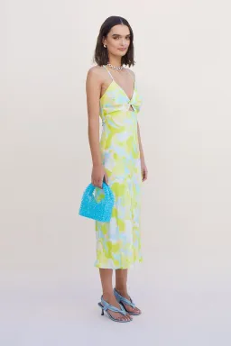 SUBOO SPLASH PRINT KALEIDOSCOPE TWIST FRONT SLIP DRESS - SIZE L (RRP $279) for rent on The Volte - image 2