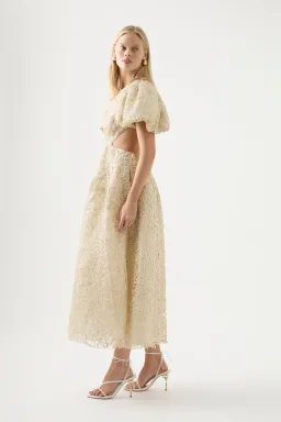Aje Patina Lace Midi Dress Ivory Size 8 / S for rent on The Volte - image 2