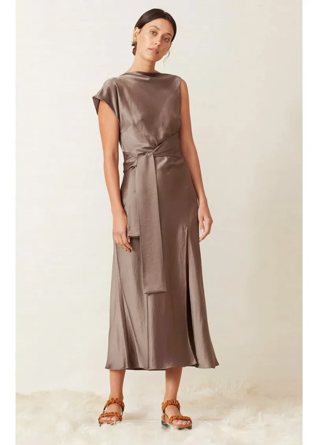 Bec & Bridge Piper Asymmetrical Midi Dress Brown Size 6 - Image 1