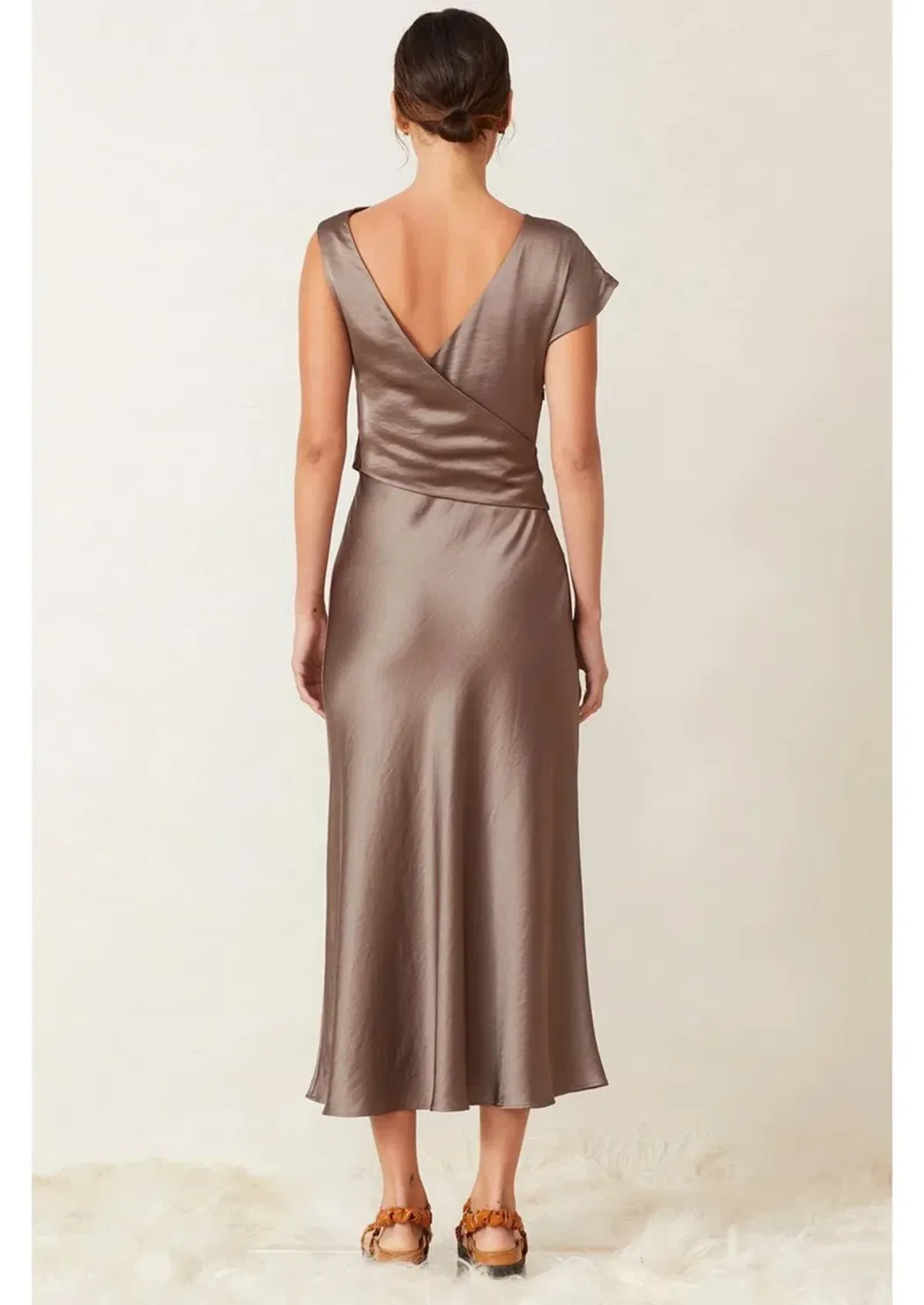 Bec & Bridge Piper Asymmetrical Midi Dress Brown Size 6 - Image 3