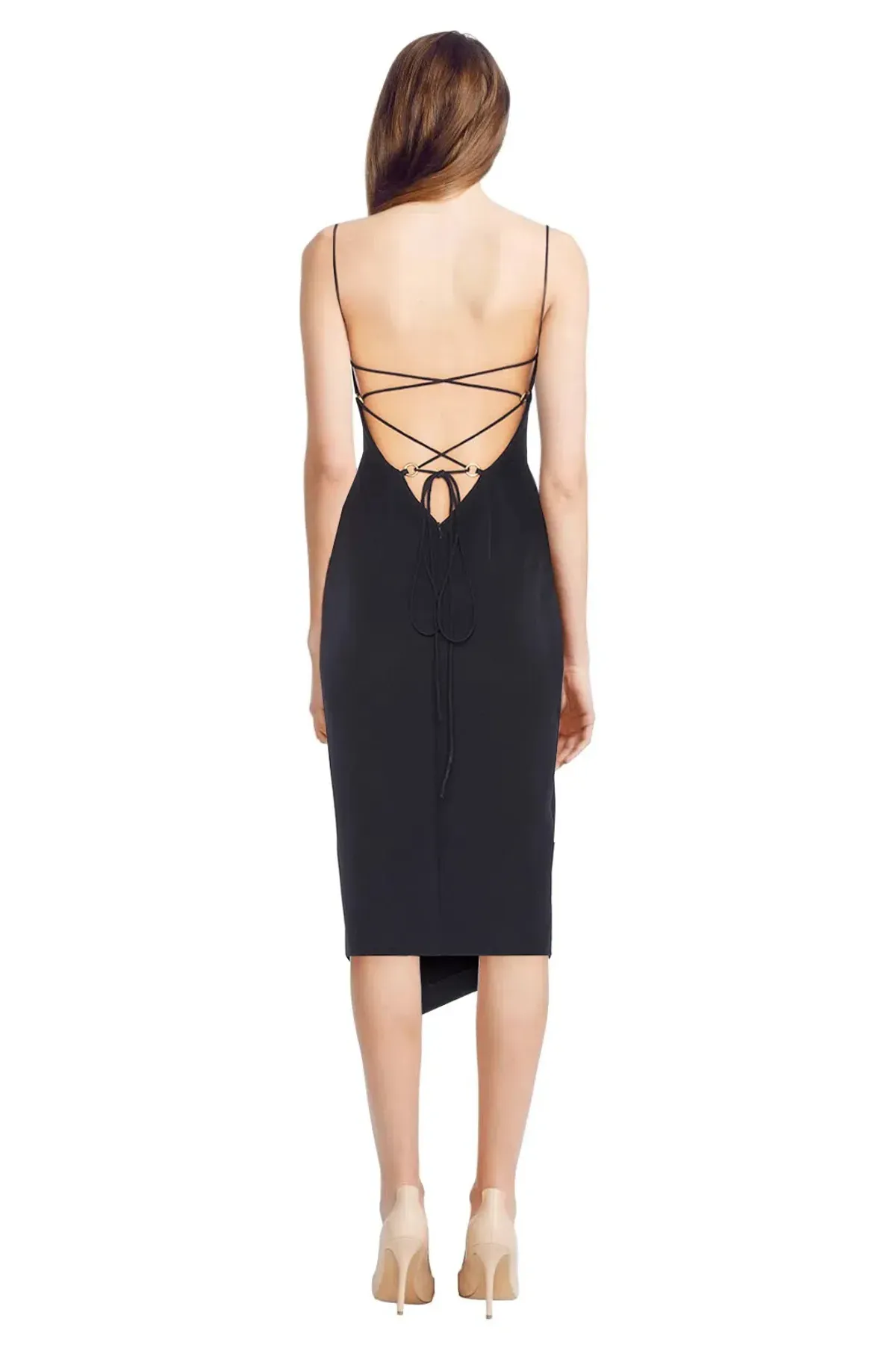 Shona Joy Crete Lace-Up Midi Dress Navy Size 8 - Image 3