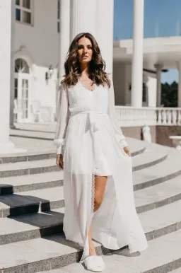 Le Rose Ruby Lace Trim Georgette Maxi Dress with Slip White Size XS/ AU 6 for rent on The Volte - image 1