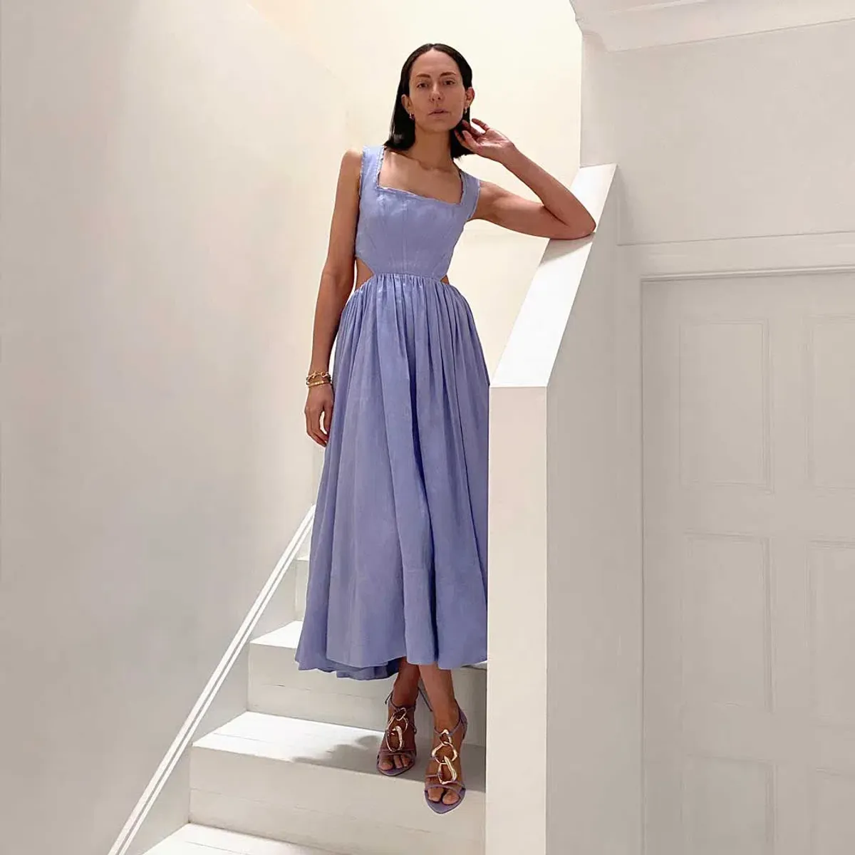 Aje Virginie Cut Out Midi Dress Cool Lavender Size 6 - Image 3