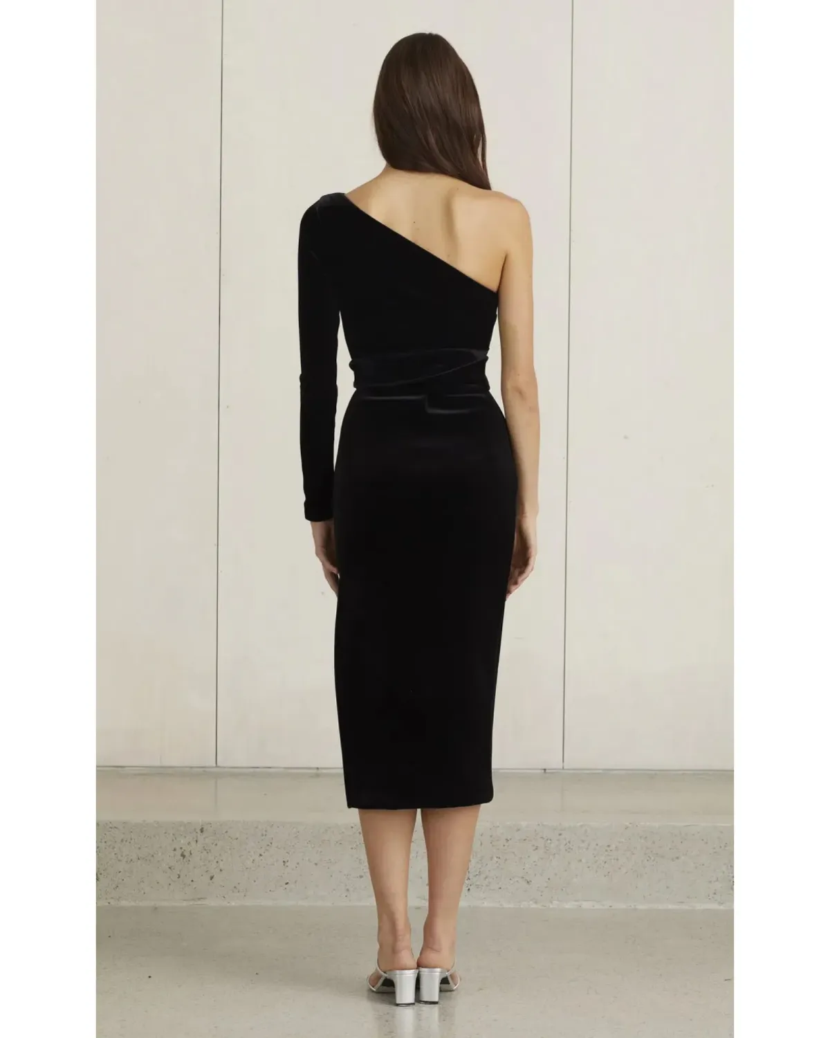 Bec & Bridge Velours One Shoulder Dress Black Size AU 8 - Image 3