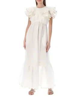 Zimmermann Dancer Scalloped Midi Dress in Ivory Size 0/AU 8 for rent on The Volte - image 1