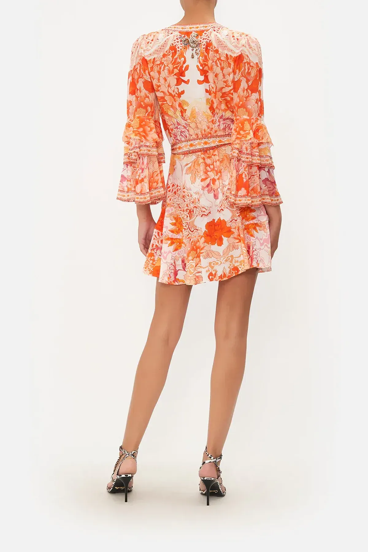 Camilla Short Wrap Dress With Ruffle Sleeve Print Size M - Image 3