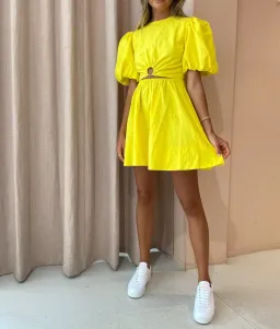 By Nicola Dahlia Ring Detail Mini Dress Yellow Size 10 for rent on The Volte - image 1