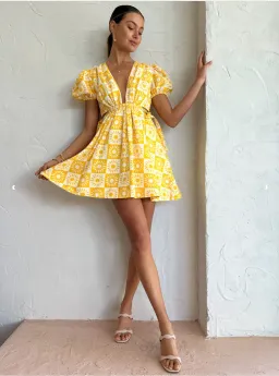 By Nicola Ahoy Plunge Neck Mini Dress Yellow Size AU 8 for rent on The Volte - image 4