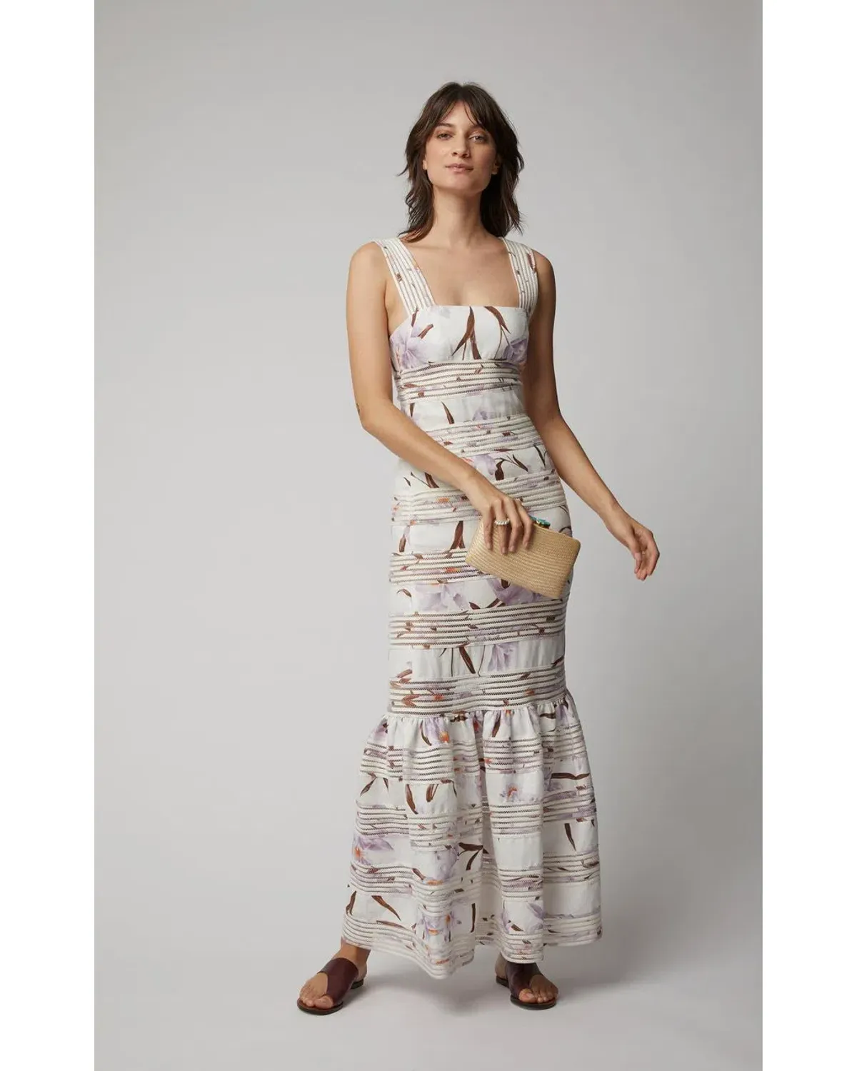 Zimmermann Corsage Linear Orchid Print Ivory Dress White Size 2 / AU 12 - Image 1