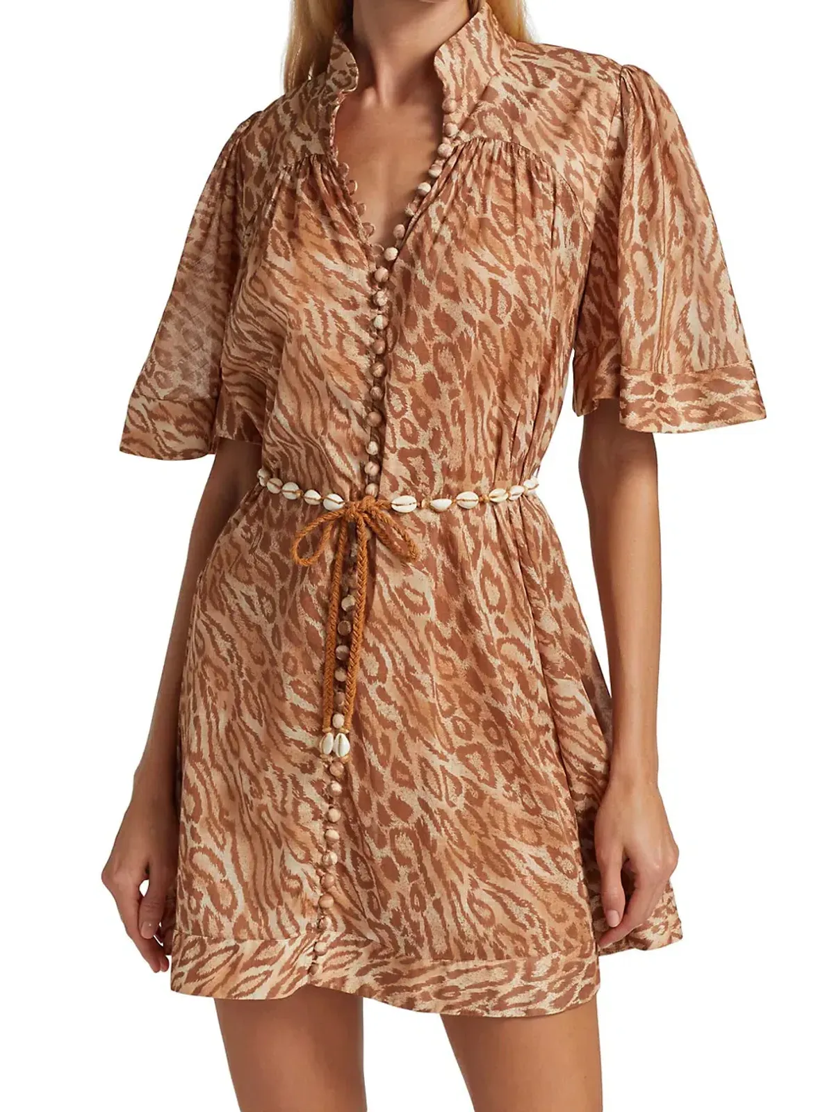 Zimmermann Tropicana Flutter Sleeve Mini Dress Brown Size 1 / AU 10 - Image 2