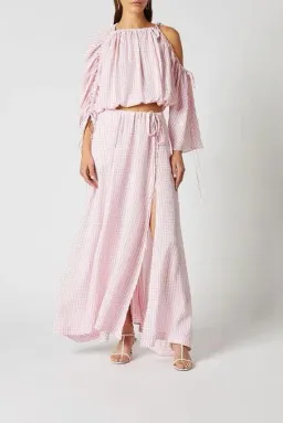 Scanlan Theodore Gingham Drawcord Top and Skirt Set Pink Size AU 8 for rent on The Volte - image 2