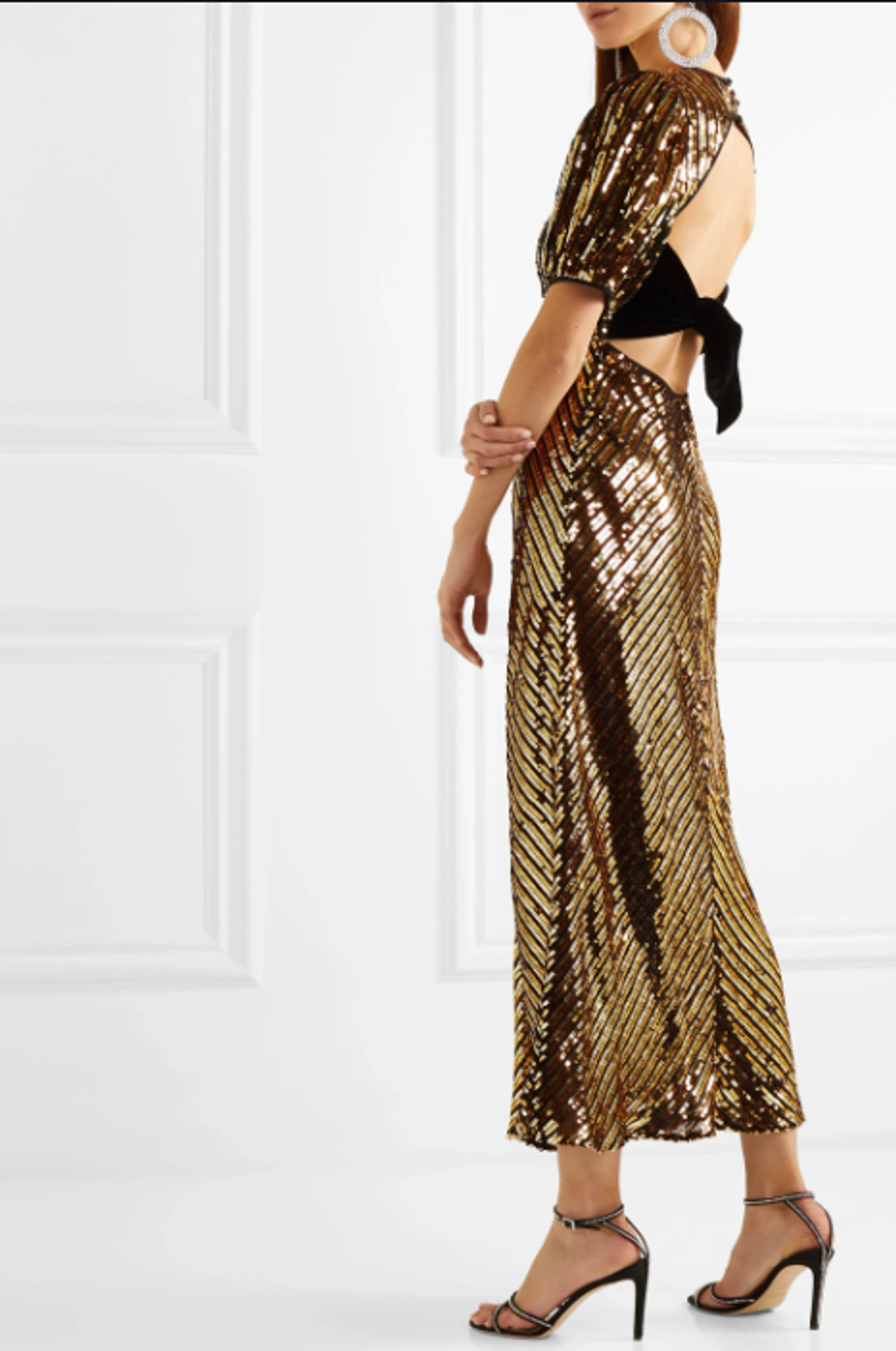 Rixo Daisy velvet trimmed cutout Georgette gold sequin midi dress size 8 - Image 2