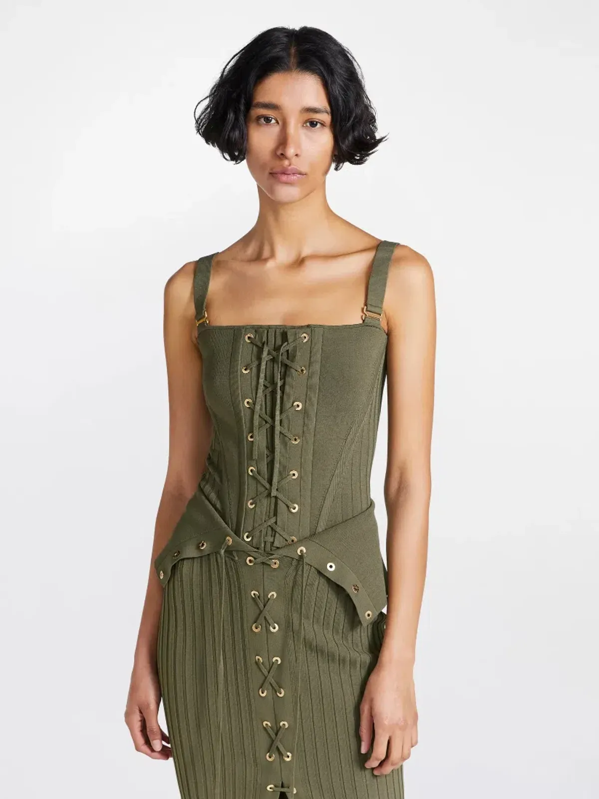 Dion Lee Laced Corset Bodice & Lace Up Eyelet Skirt Set in Moss Size M / Au 10 - Image 2