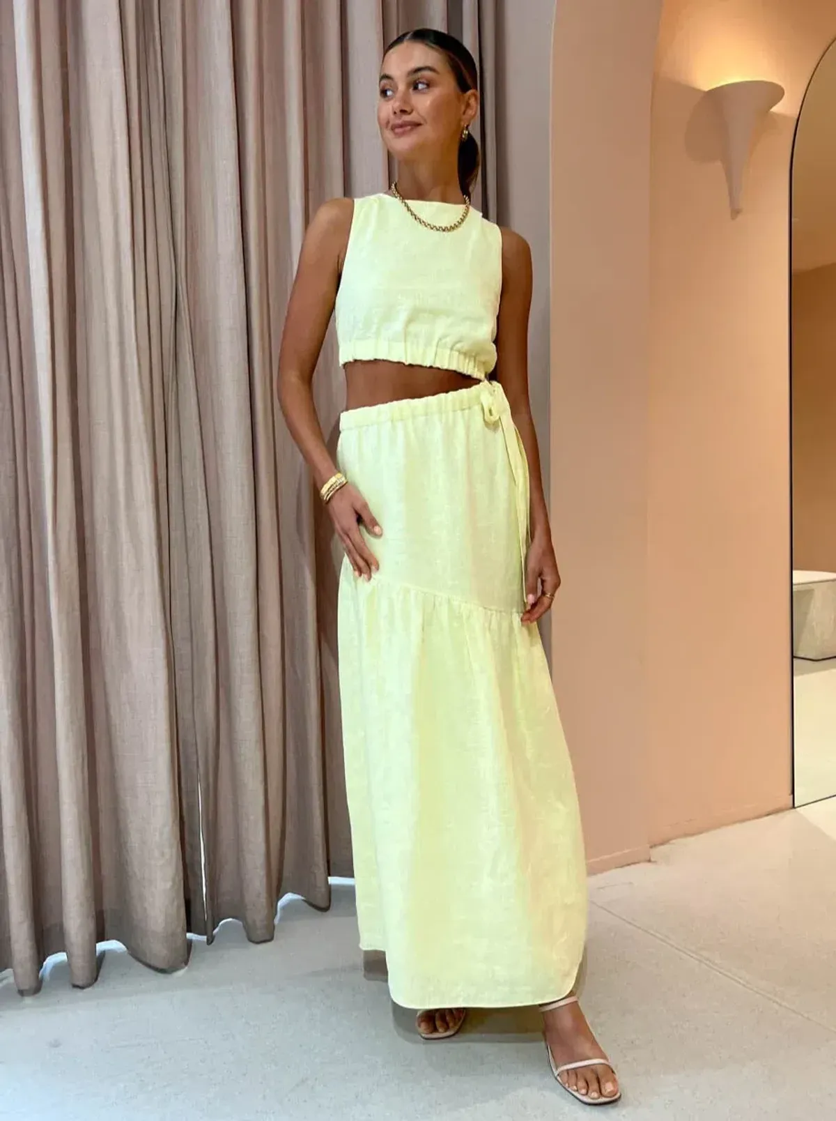 Sir the Label Francesca Asymmetrical Cut Out Dress in Butter Yellow Size 2/AU 10 - Image 2