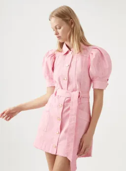 Aje Flora Denim Puff Sleeve Dress Bon Bon Pink Size AU 12  for rent on The Volte - image 2