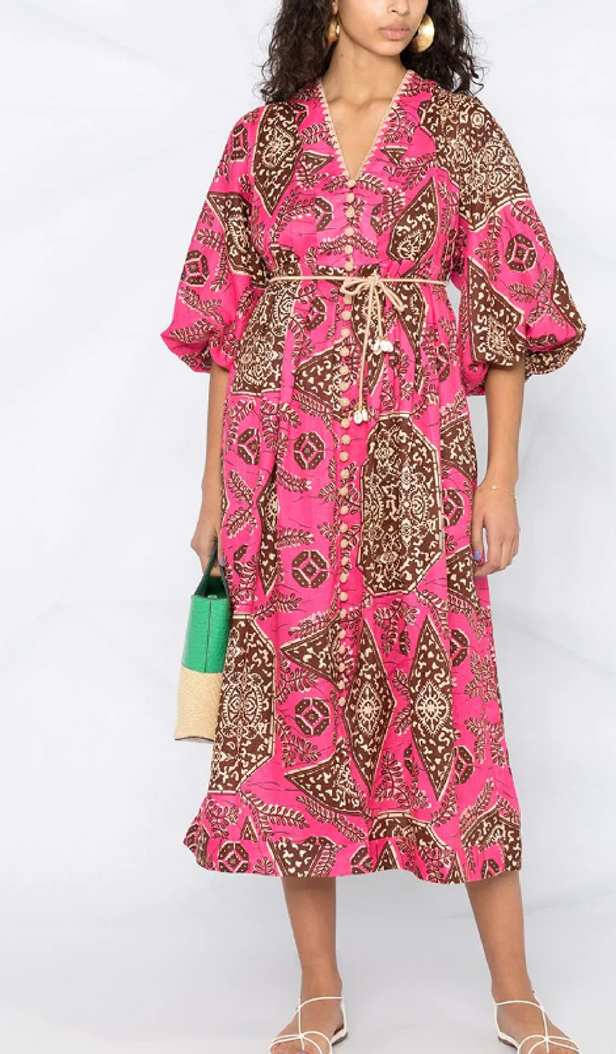 Zimmermann Lulu Plunge Midi Dress Pink Print Size 10 - Image 1