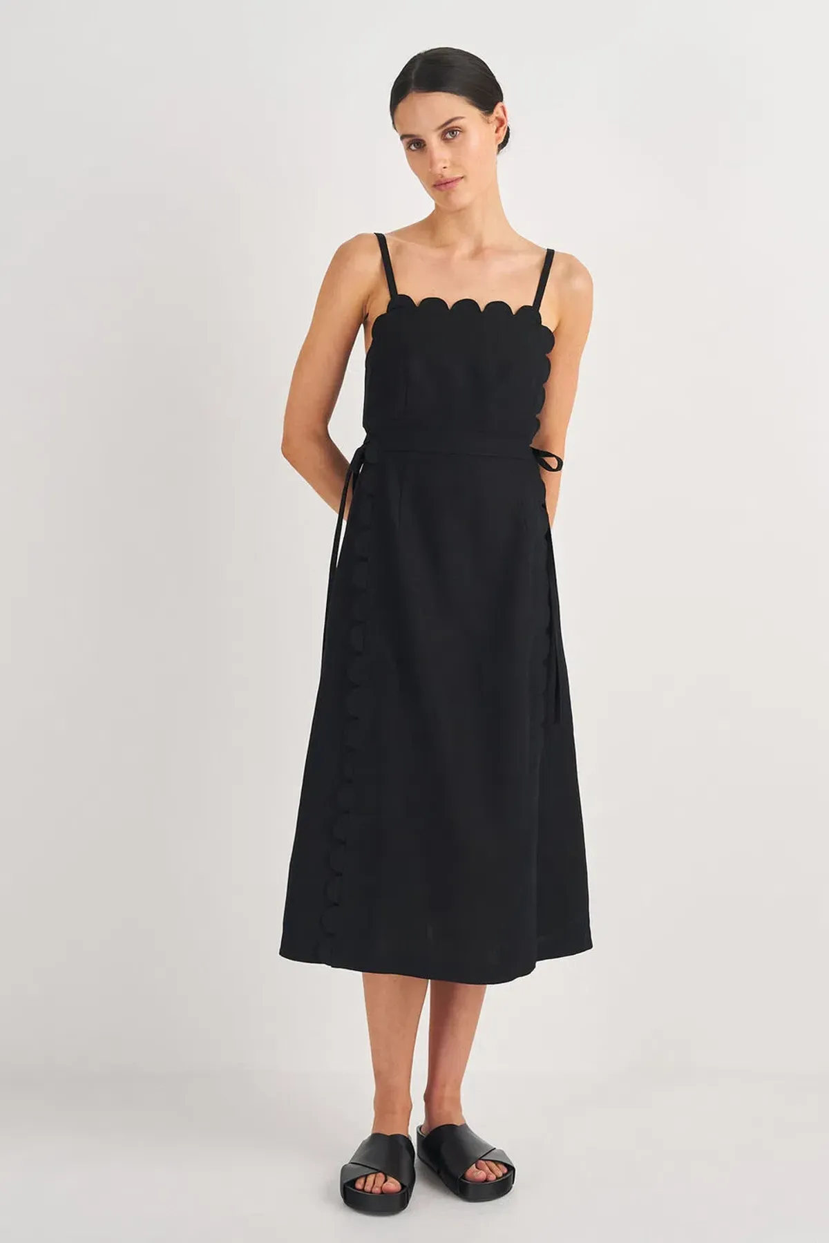 Oroton Linen Apron Dress Black Size AU 10 - Image 1