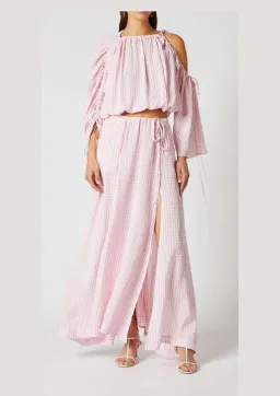 Scanlan Theodore Gingham Drawcord Top and Skirt Set Pink Size AU 8  for rent on The Volte - image 1