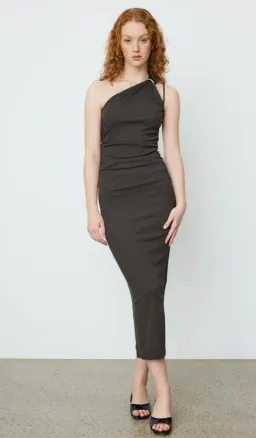 Nanushka Lenna Dress Dark Moss Double Asymmetrical Dress Dark Green Size M/AU 10 for rent on The Volte - image 1