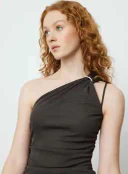 Nanushka Lenna Dress Dark Moss Double Asymmetrical Dress Dark Green Size M/AU 10 for rent on The Volte - image 2