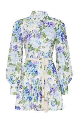 Kate Ford Mojave Short Shirt Dress Belt Floral Blue Size 3/Au 12 for rent on The Volte - image 5