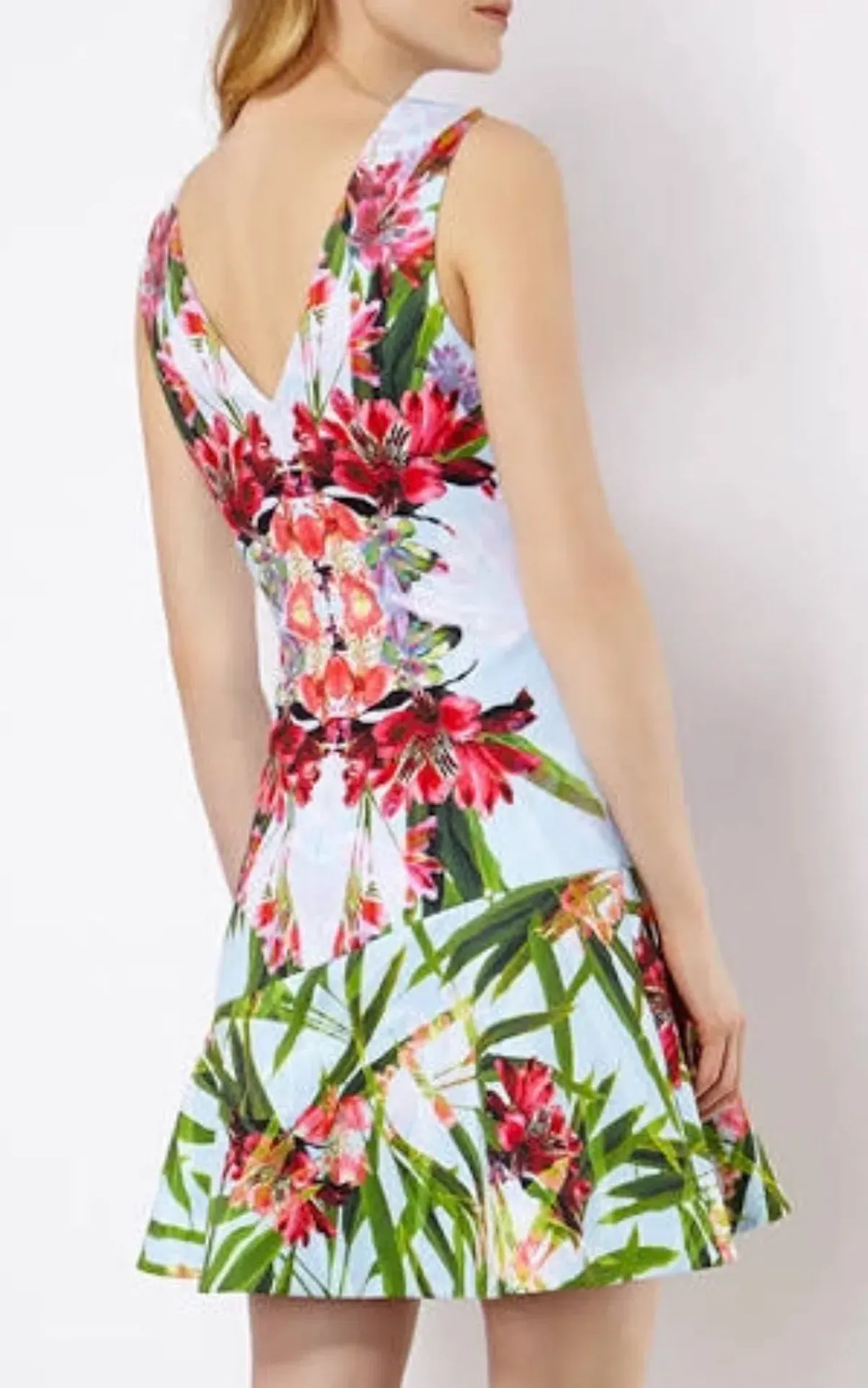Karen Millen Tropical Floral Mirror Print Mini Dress Size 10 - Image 3