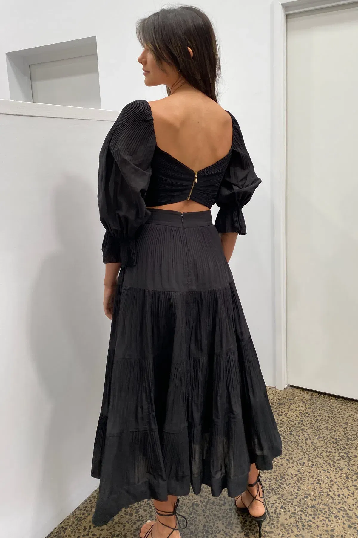 Zimmermann Pleated Midi Skirt in Black Size 1/AU 10 - Image 3