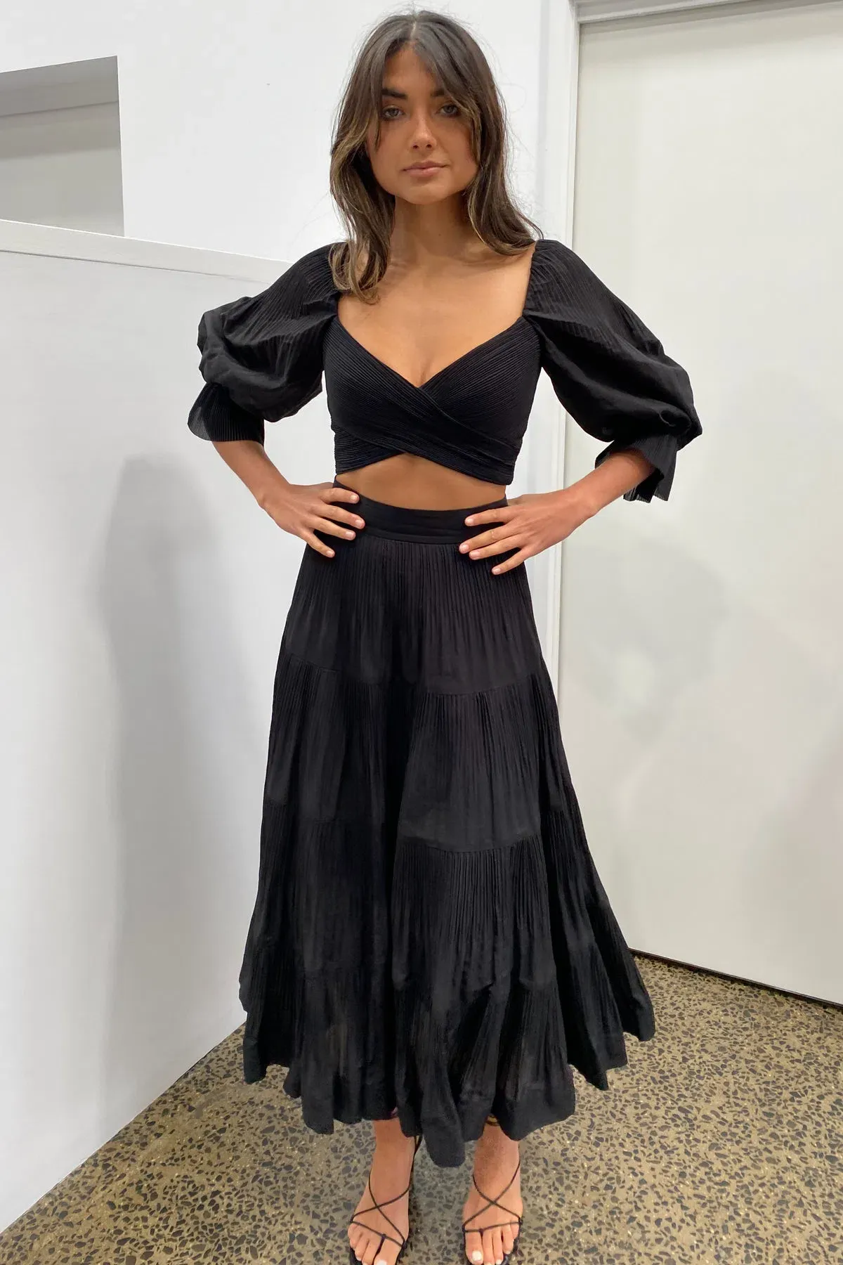 Zimmermann Pleated Midi Skirt in Black Size 1/AU 10 - Image 2