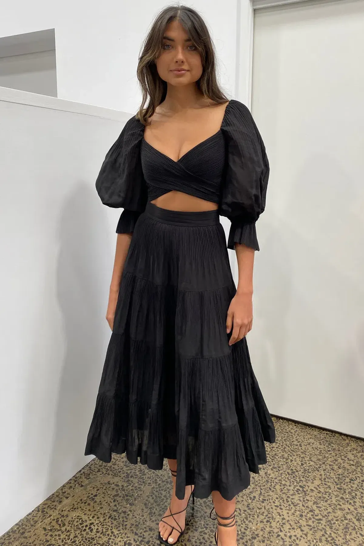 Zimmermann Pleated Midi Skirt in Black Size 1/AU 10 - Image 1