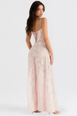 House of CB Seren Corset Lace Back Maxi Dress Soft Pink Floral Size Small / Au 8 for rent on The Volte - image 3