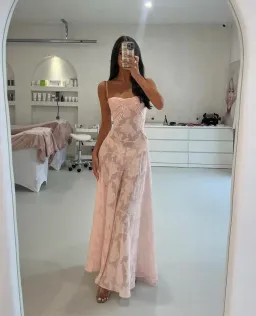 House of CB Seren Corset Lace Back Maxi Dress Soft Pink Floral Size Small / Au 8 for rent on The Volte - image 1