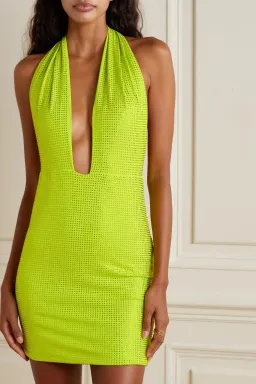 Leslie Amon Amina Belted Crystal Embellished Mini Dress Lime Green Size S / AU 6-8 for rent on The Volte - image 4