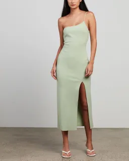 Bec & Bridge Fleur Asymmetric Midi Dress Avocado Size 8 for rent on The Volte - image 1