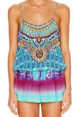 Camilla Shoestring strap playsuit Blue & Purple Sz 8 for rent on The Volte - image 3