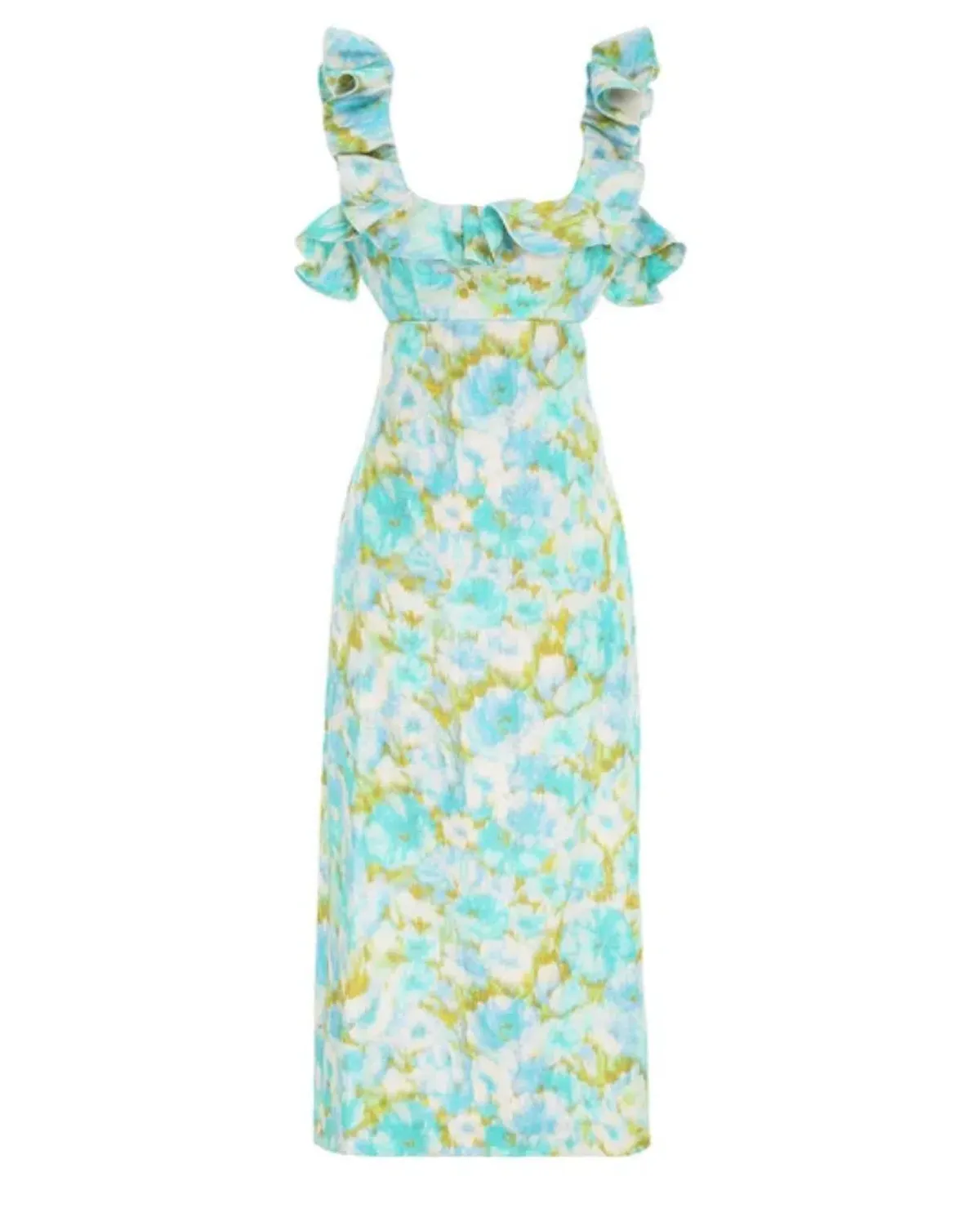 Zimmermann High Tide Frilled Midi Dress Aqua Ikat Floral Size 1/Au 10 - Image 3