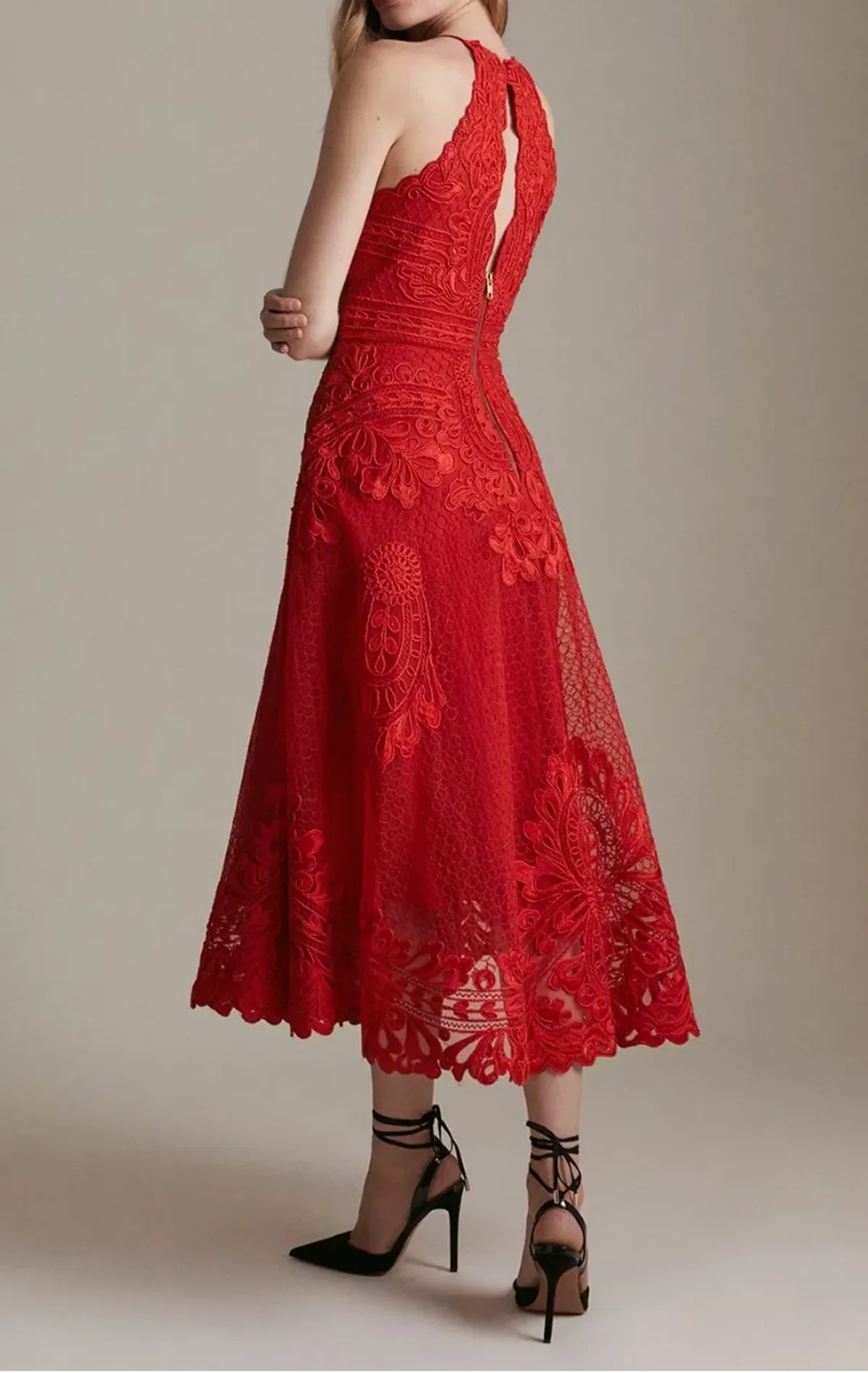 Karen Millen structured applique halter maxi dress Red Size AU 10 - Image 2