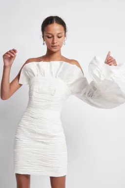 Aje Allegro Tucked Puff Dress White Size AU 10 for rent on The Volte - image 1