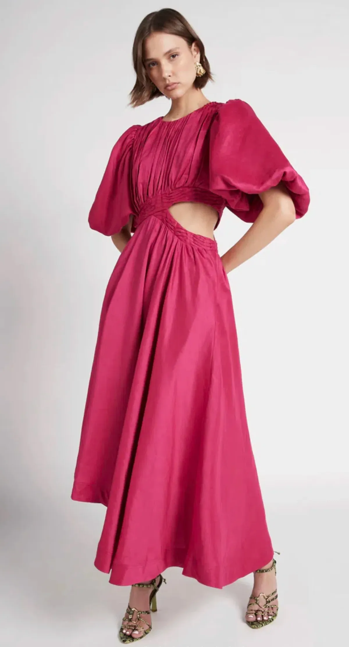 Aje Tidal Tucked Cut Out Midi Dress Fuchsia Size 8 / S - Image 2