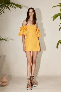 Alemais Macie Rosette Mini Dress in Saffron Yellow Size 6 for rent on The Volte - image 9