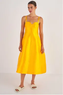 Oroton Sculptured Bodice Dress Marigold Size 8 for rent on The Volte - image 1